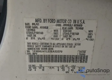 2002 Ford Excursion Xlt из США, поврежденный, VIN 1FMNU41L52EA53370